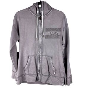 TOMS Women's Large ZIP-UP HOODIE Gray‎ 100% Cotton Longer Length